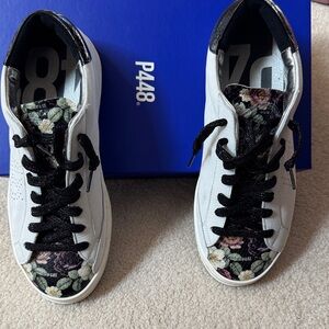 P448 Women's Black and White Floral Sneakers